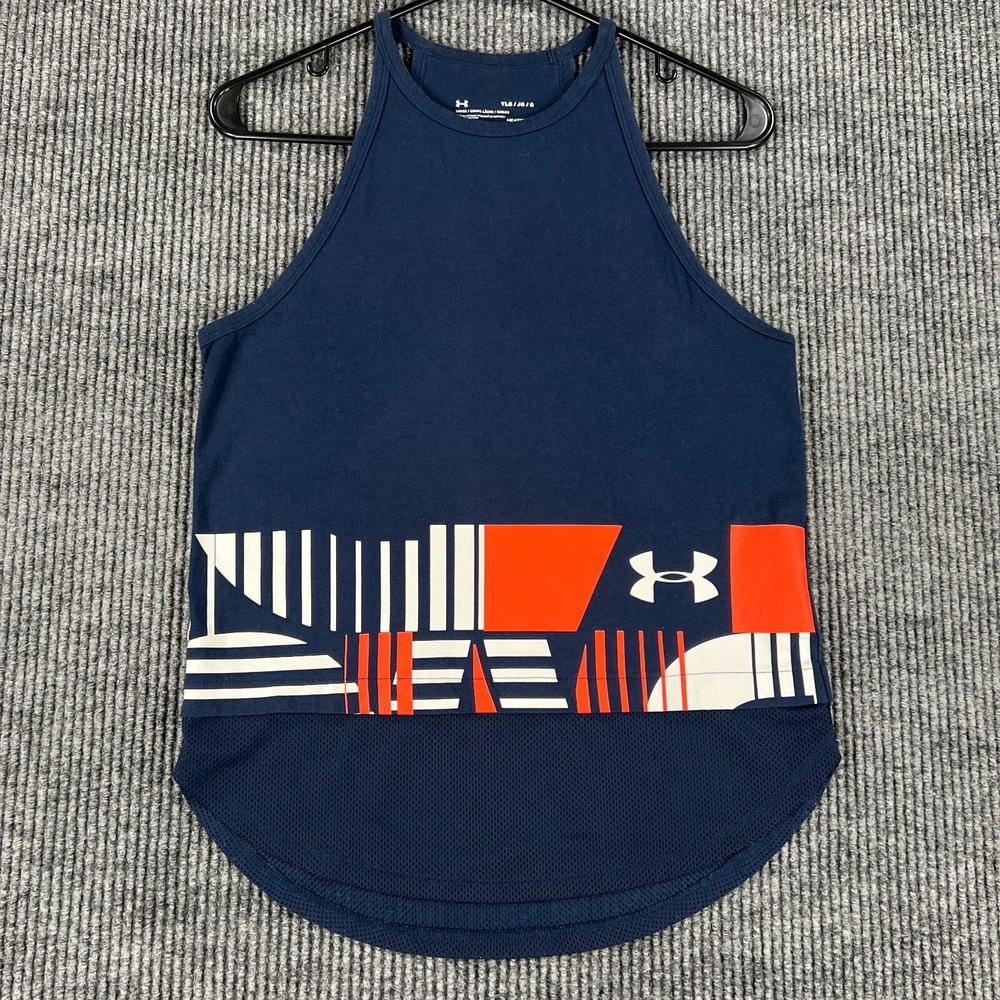 Under Armour Tank TopYouth Girls Large Blue Sleeveless Activewear Heat Gear